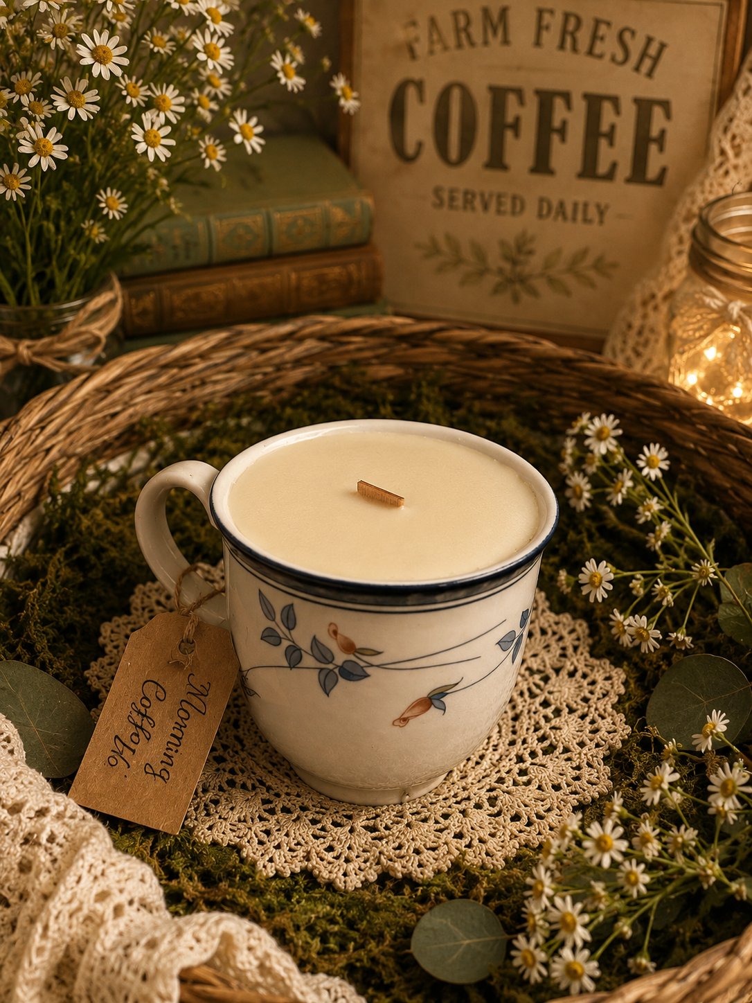 Cottage Blue Floral Candle