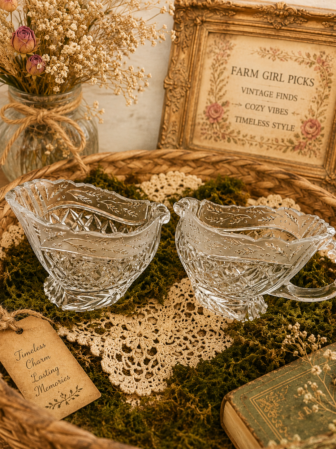 Gorham Holiday Traditions Lead Crystal Sugar and Creamer Set