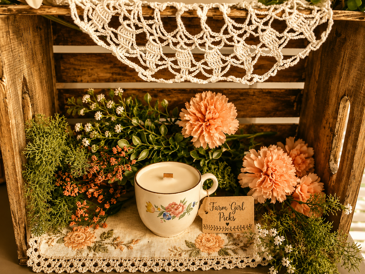 🌿 Vintage Teacup Beeswax Candle – Hand-Poured Wood Wick Candle