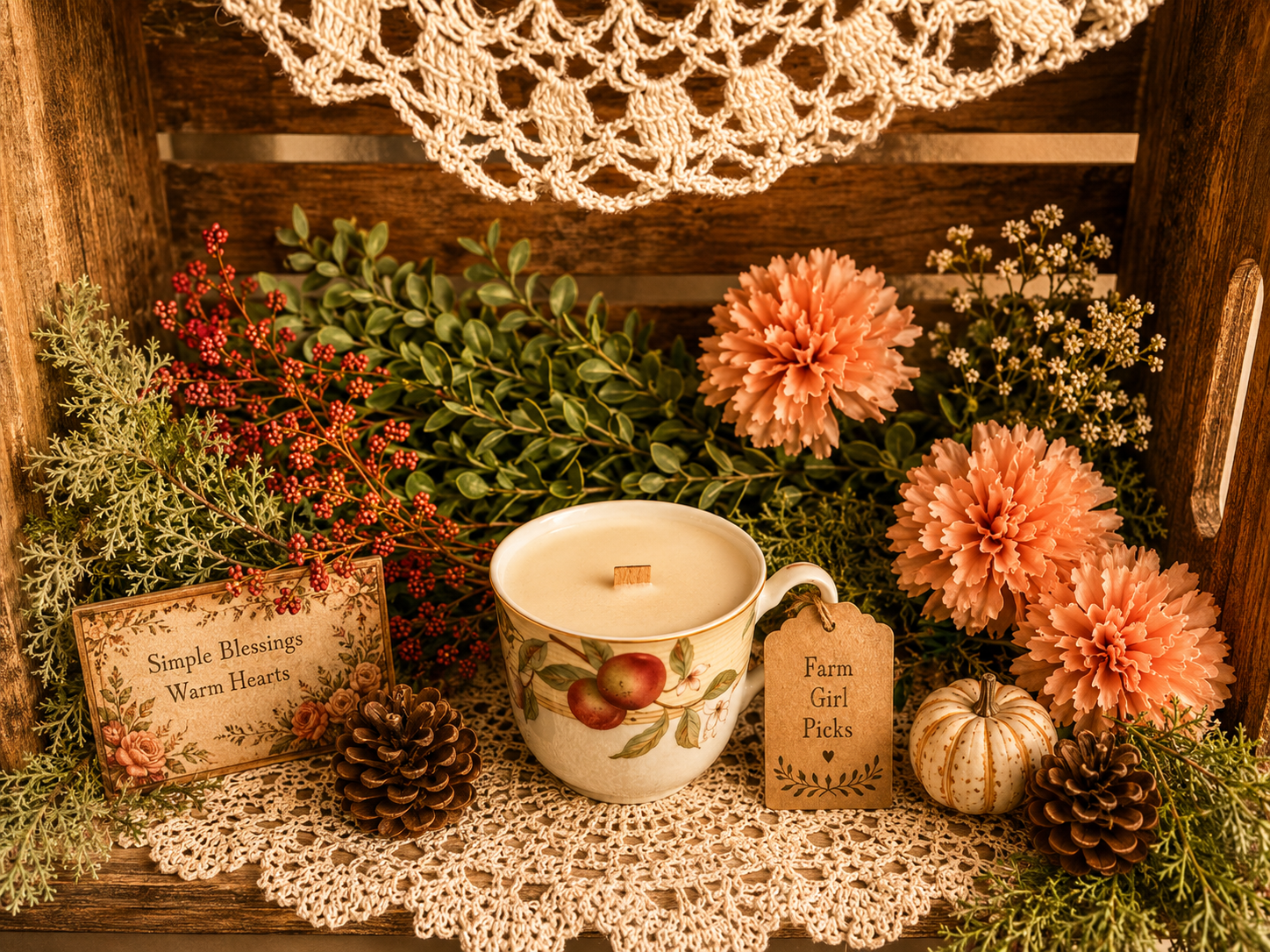 Vintage Apple Orchard Teacup Candle