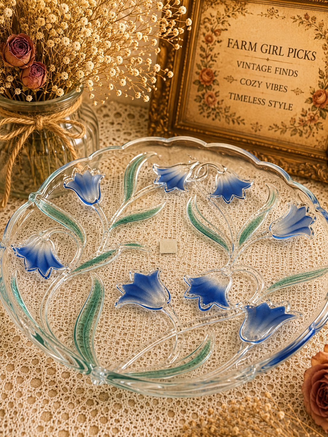 Vintage Mikasa Bluebell Glass Serving Bowl | Cottage Core Floral Crystal Dish | Elegant Farmhouse Décor
