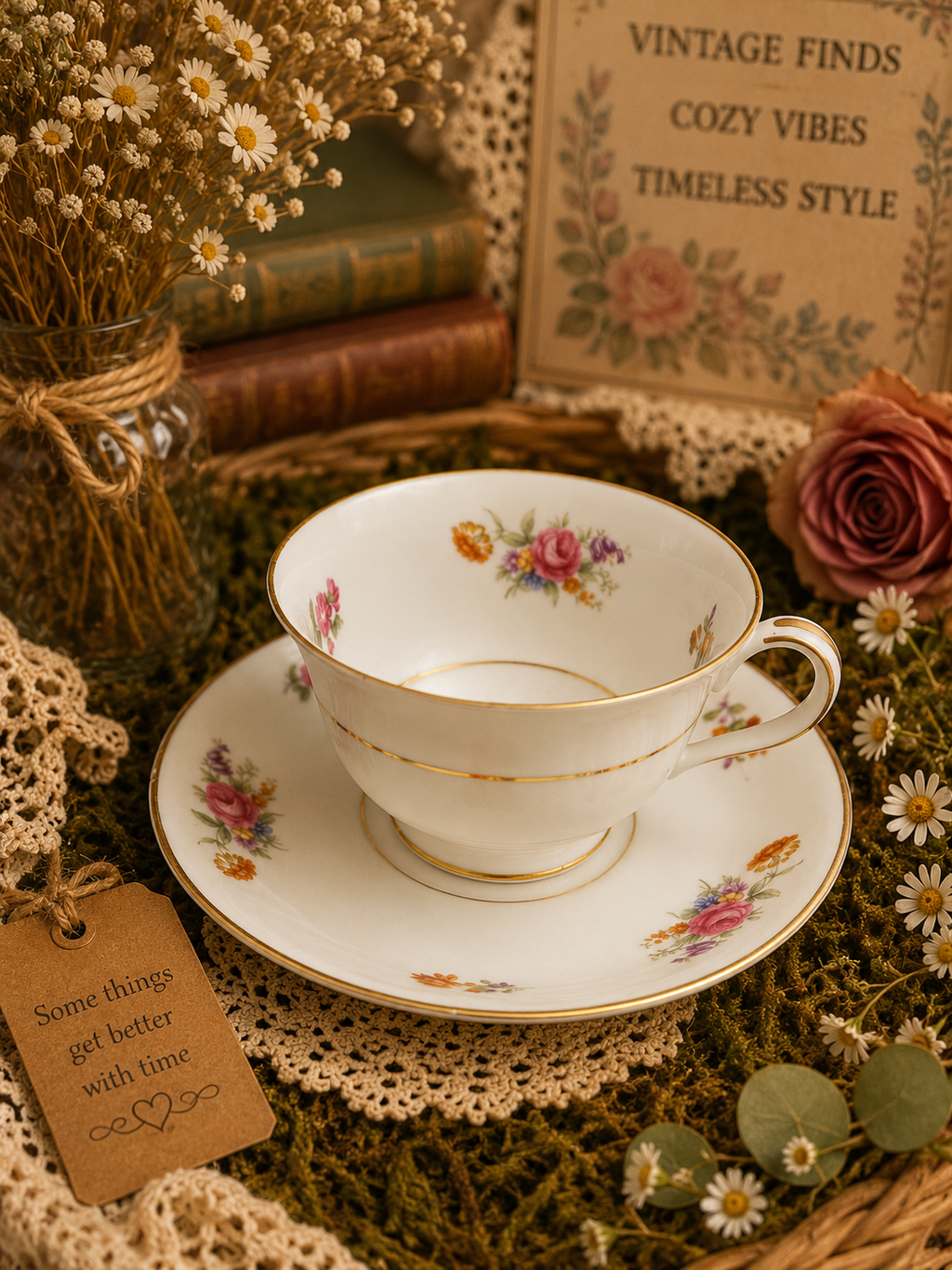 Vintage Noritake Floral Teacup & Saucer Set Soy Candle