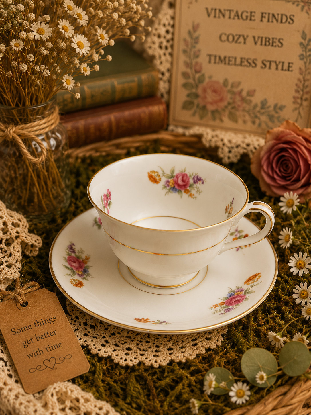 Vintage Noritake Floral Teacup & Saucer Set Soy Candle