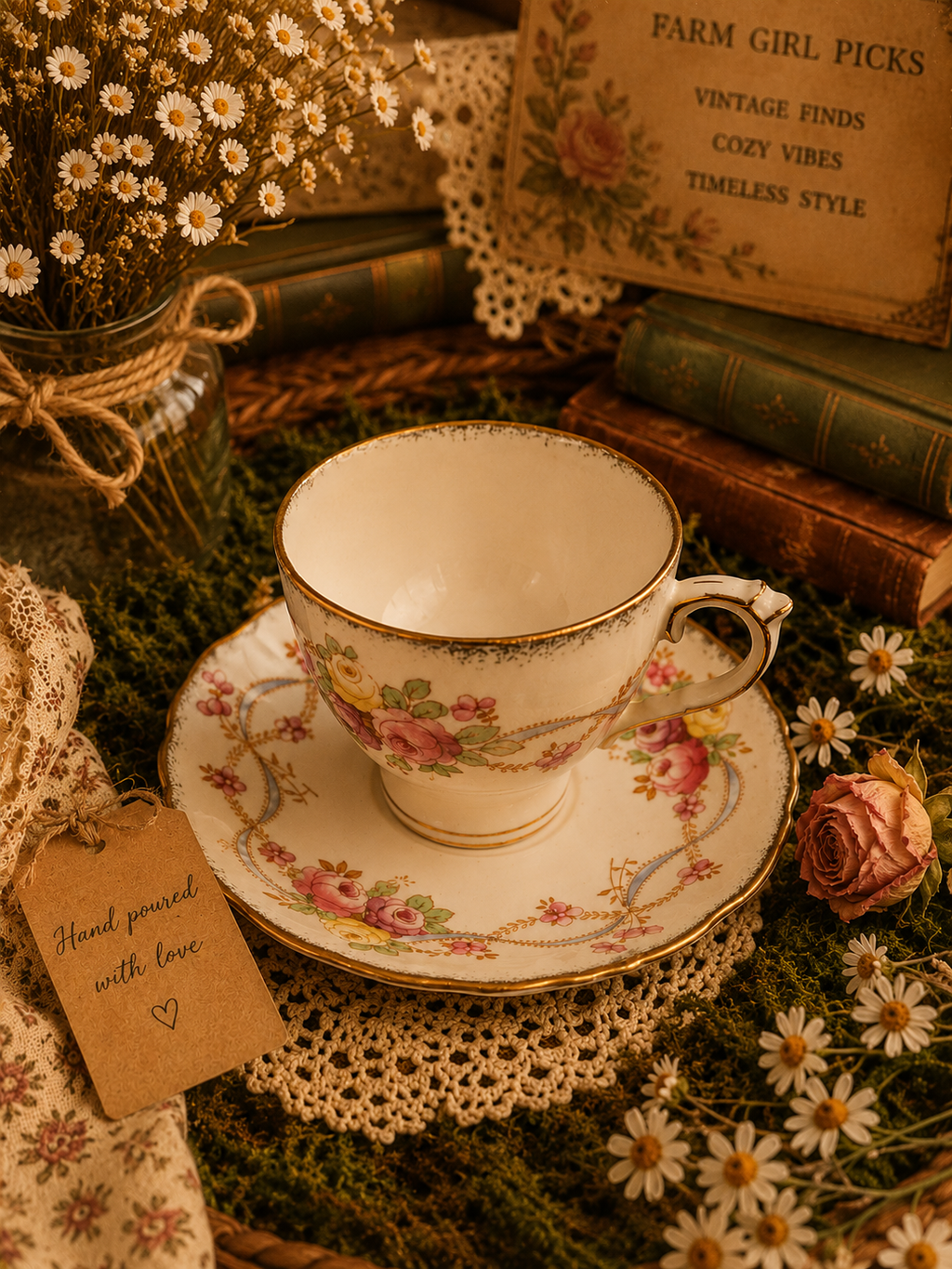 Vintage Roslyn Fine Bone China Teacup & Saucer – Made in England