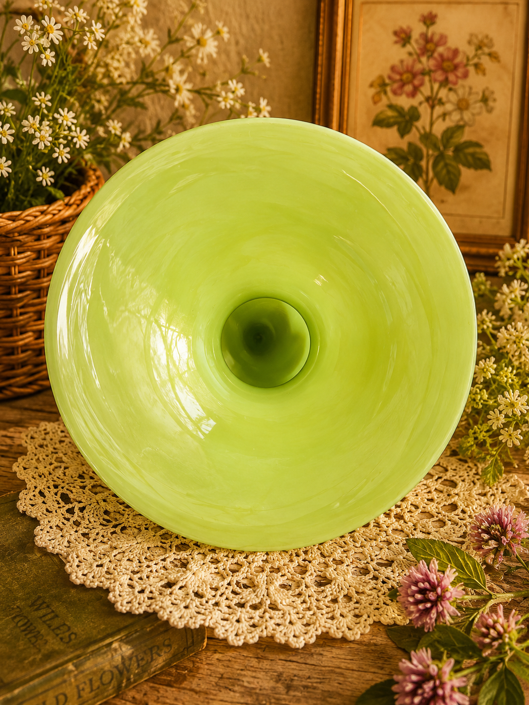 Vintage Red & Green Art Glass Tulip Vase