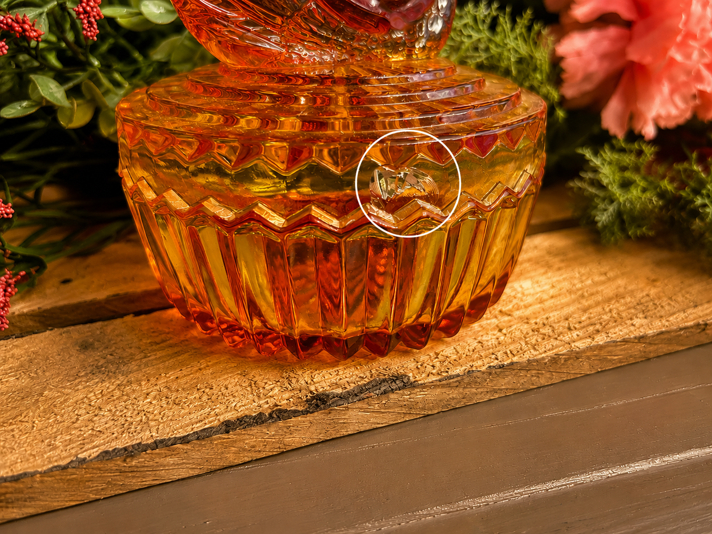 Vintage Amber Swan Glass Covered Candy Dish