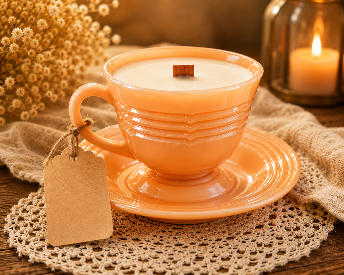 Vintage 1950s Fire-King Peach Milk Glass Soy Candle